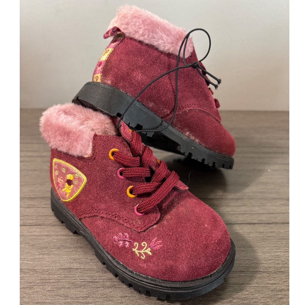 NWOT Vintage Disney Winnie the Pooh Burgundy Suede Toddler Ankle Booties Size 6